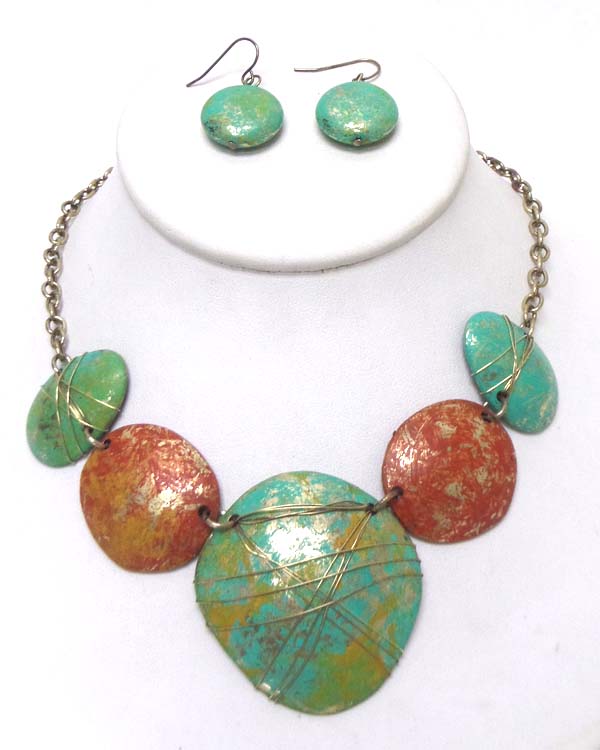 Patina casting metal linked disks necklace set