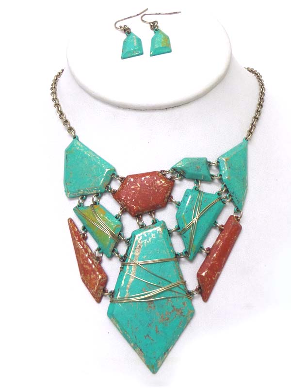 Patina casting metal linked disks necklace set