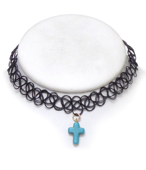 Tattoo with turquoise cross  drop chocker