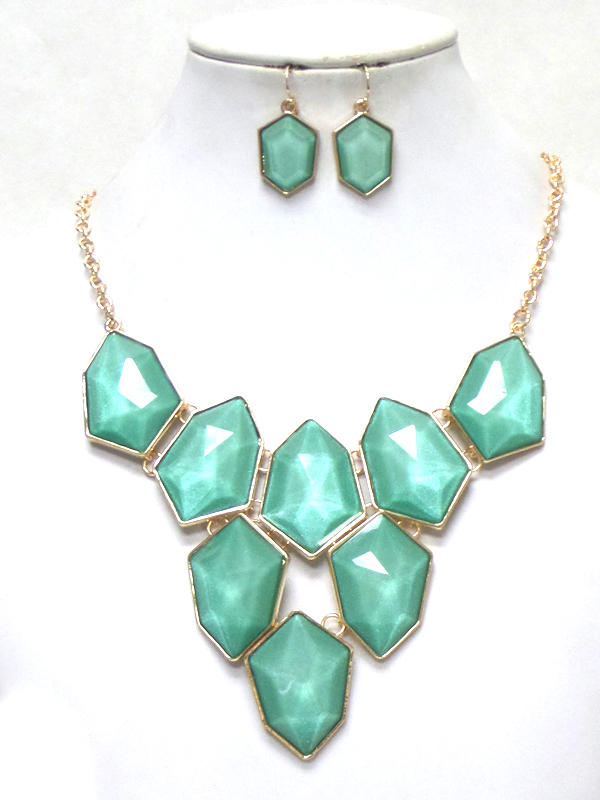 Chunky stone bib necklace set
