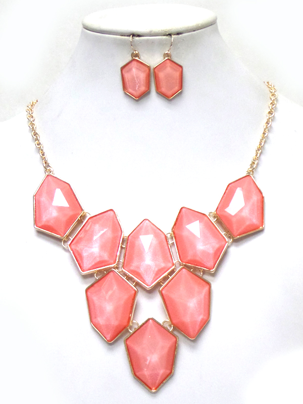 Chunky stone bib necklace set 