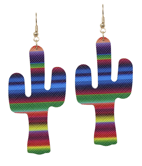 FAUX LEATHER RAINBOW CACTUS EARRING