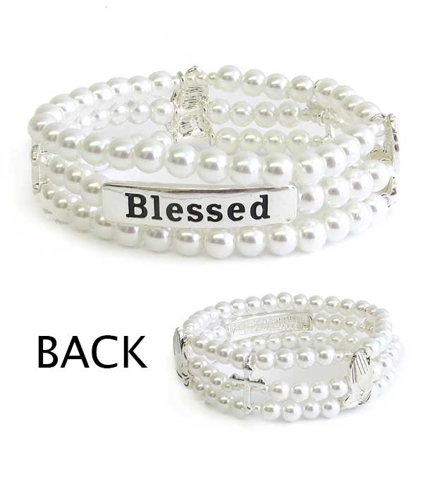 RELIGIOUS INSPIRATION MULTI PEARL STRETCH BRACELET - BLESSED