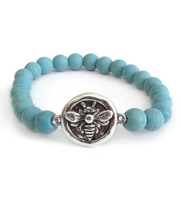 WESTERN THEME STONE STRETCH BRACELET - BUMBLE BEE