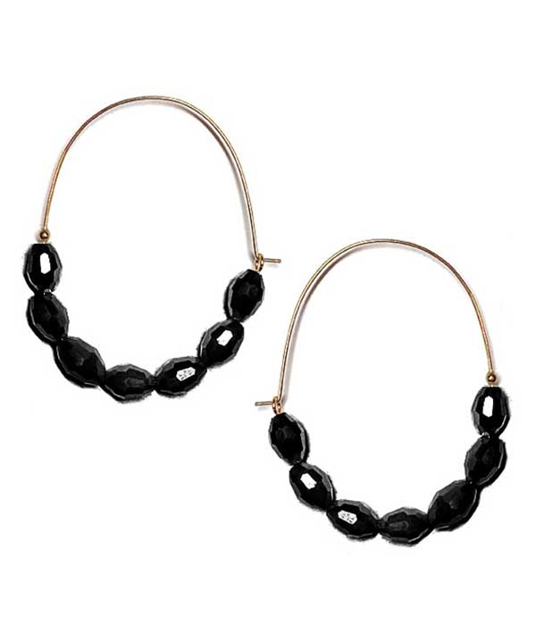 FACET STONE WIRE HOOP EARRING