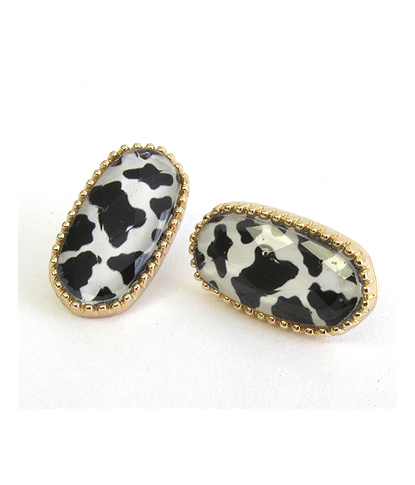 Facet stone oval stud earring - cow