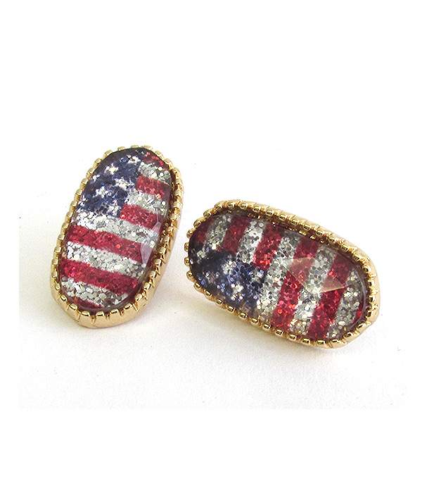 FACET STONE OVAL STUD EARRING - AMERICAN FLAG