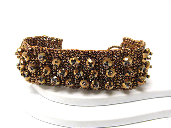Multi braided seed beads with crystal glass on bracelet