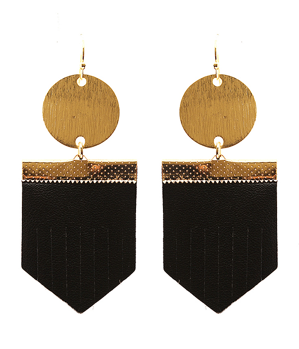 Scratch metal and leather drop earring
