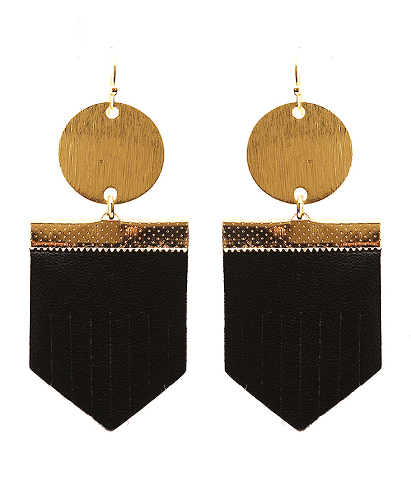 SCRATCH METAL AND LEATHER DROP EARRING