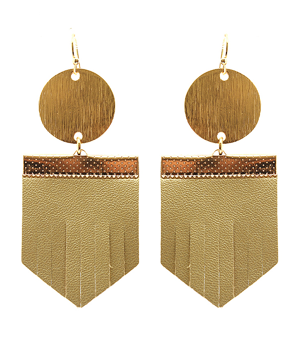 Scratch metal and leather drop earring