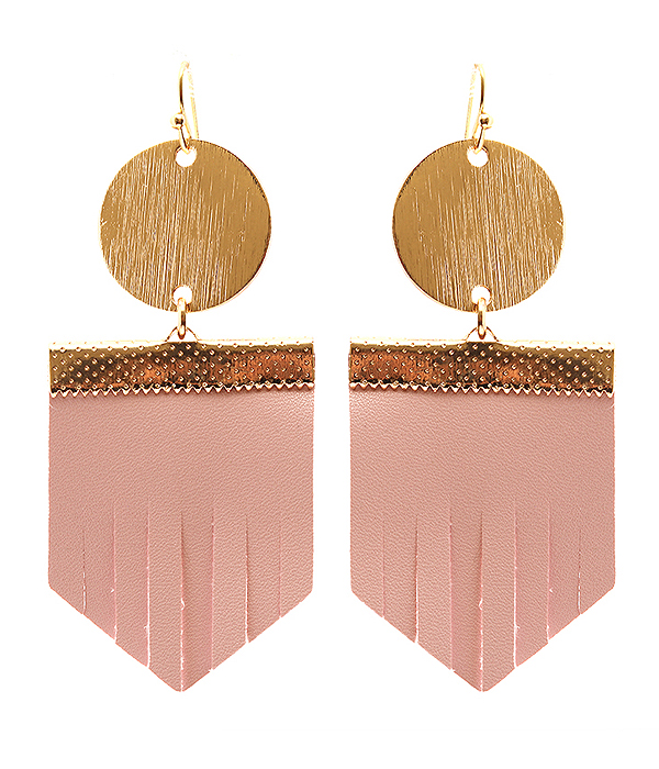 Scratch metal and leather drop earring