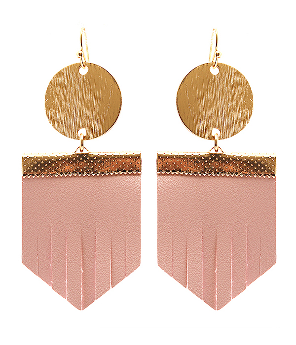 SCRATCH METAL AND LEATHER DROP EARRING