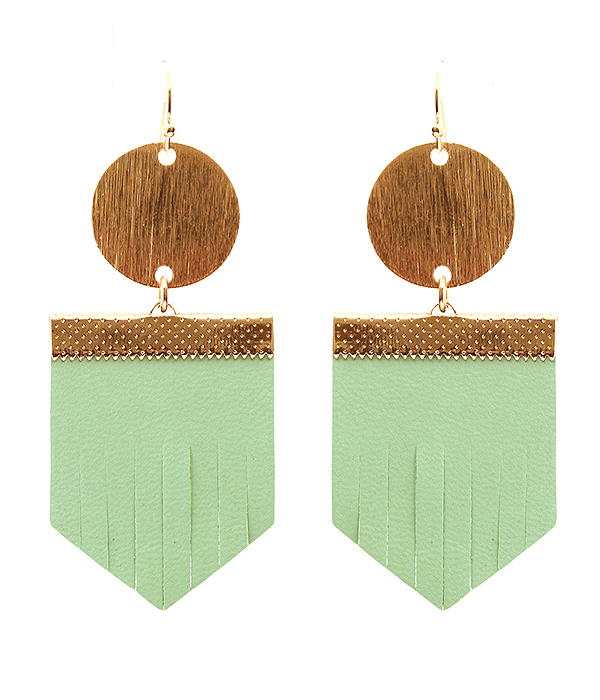 Scratch metal and leather drop earring