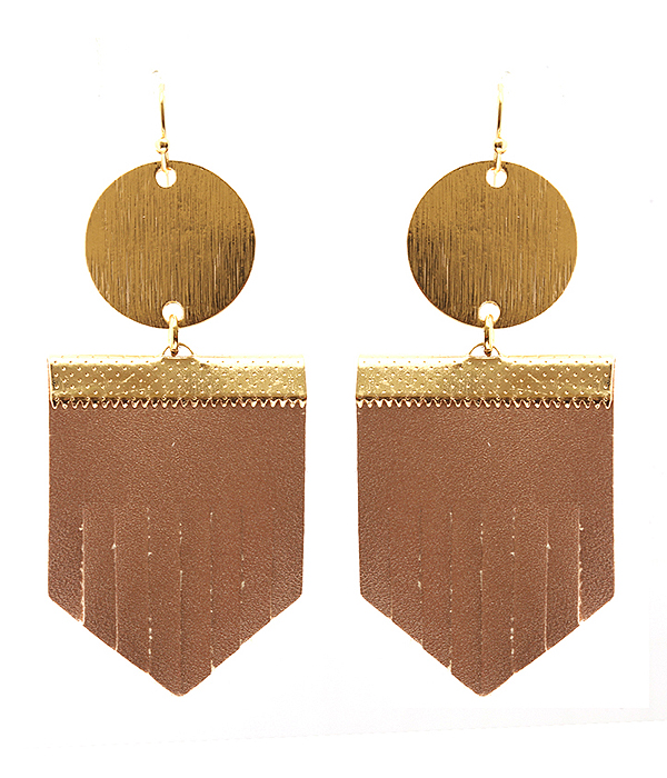 SCRATCH METAL AND LEATHER DROP EARRING