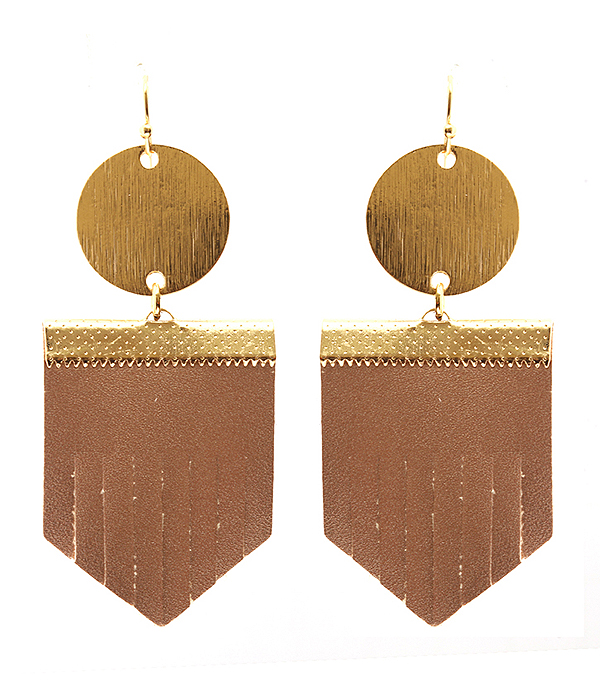 Scratch metal and leather drop earring