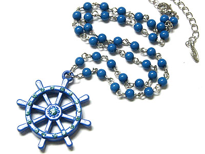 Nautical crystal stud wheel necklace