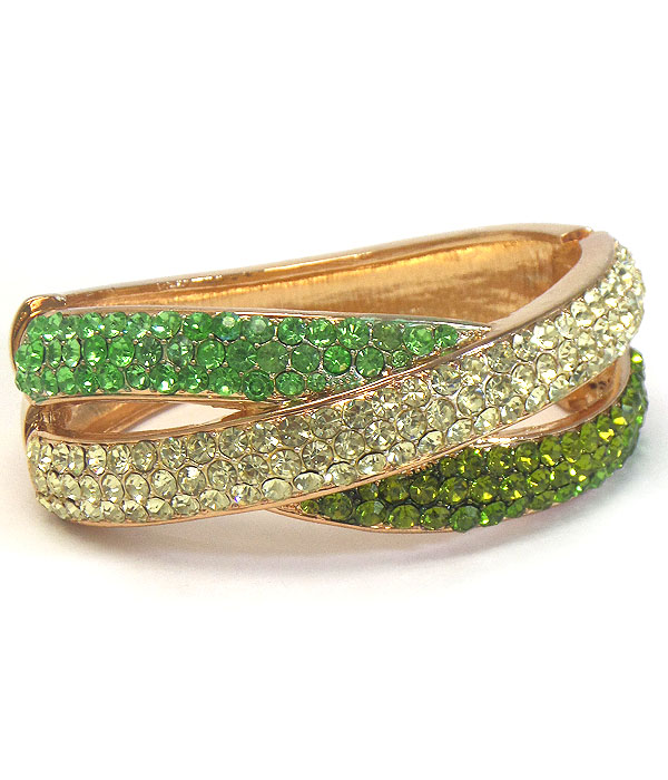 Crystal pave double line hinge bangle bracelet