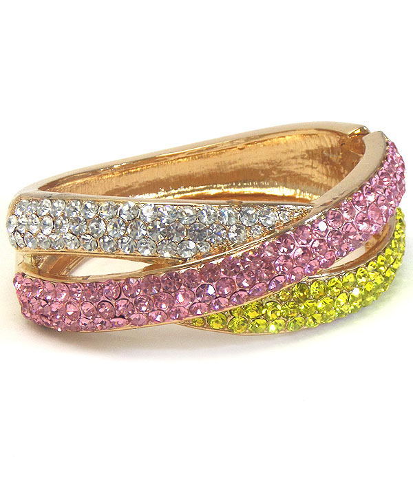 Crystal pave double line hinge bangle bracelet
