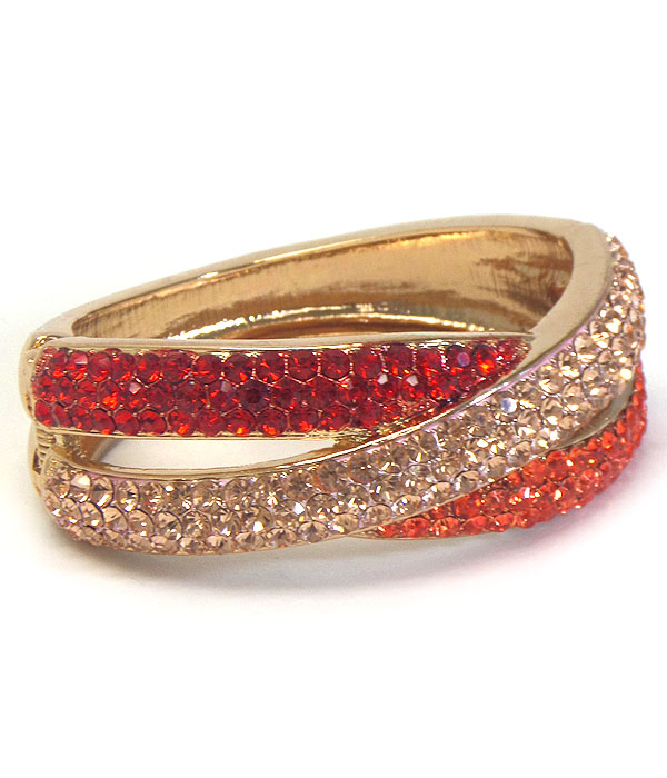 Crystal pave double line hinge bangle bracelet