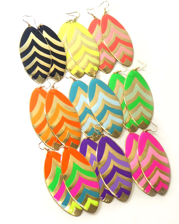 Sell by dozen - chevron pattern large oval 12 pair earring set mens jewelry