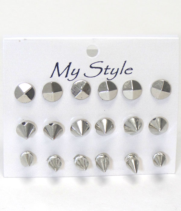 Multi shape spike stud earring 9 pair set mens jewelry