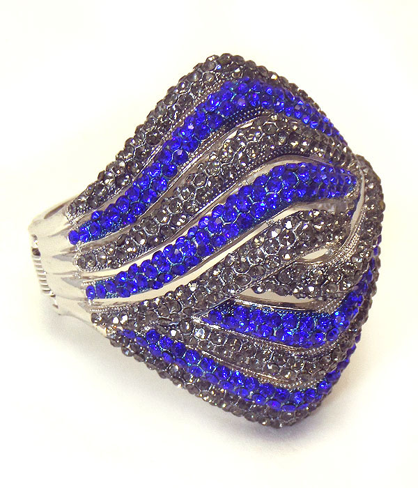 Crystal pave multi line deco hinge bangle bracelet