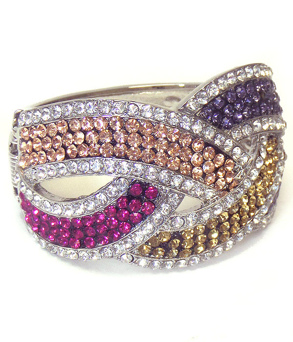Crystal pave woven metal hinge bangle bracelet