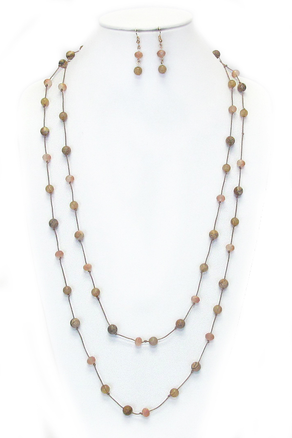 Multi ball stone link long necklace set