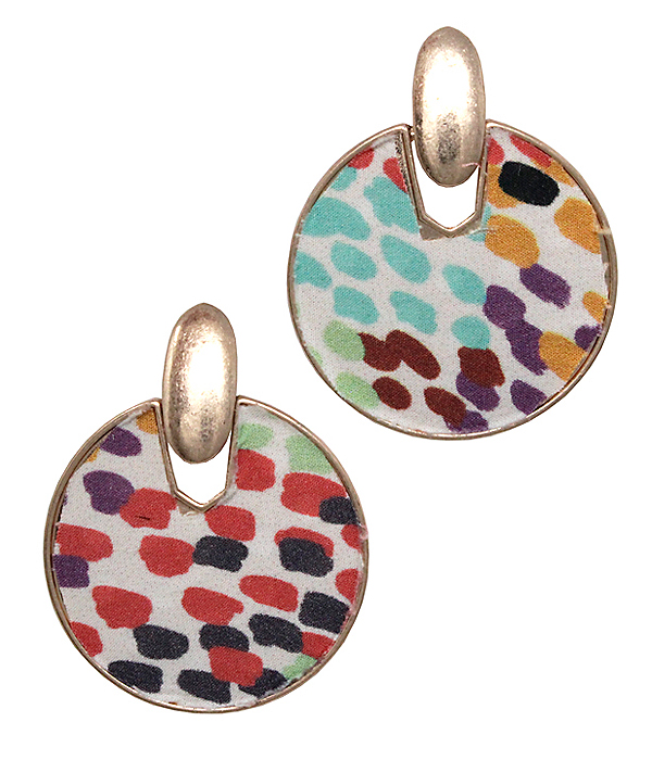 Print fabric disc earring