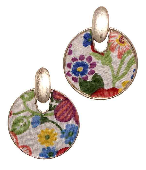 Flower print fabric disc earring