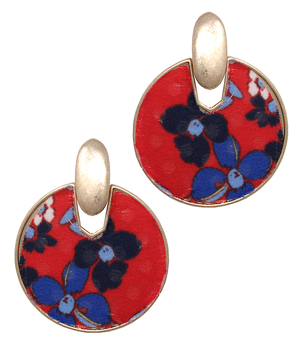 Flower print fabric disc earring