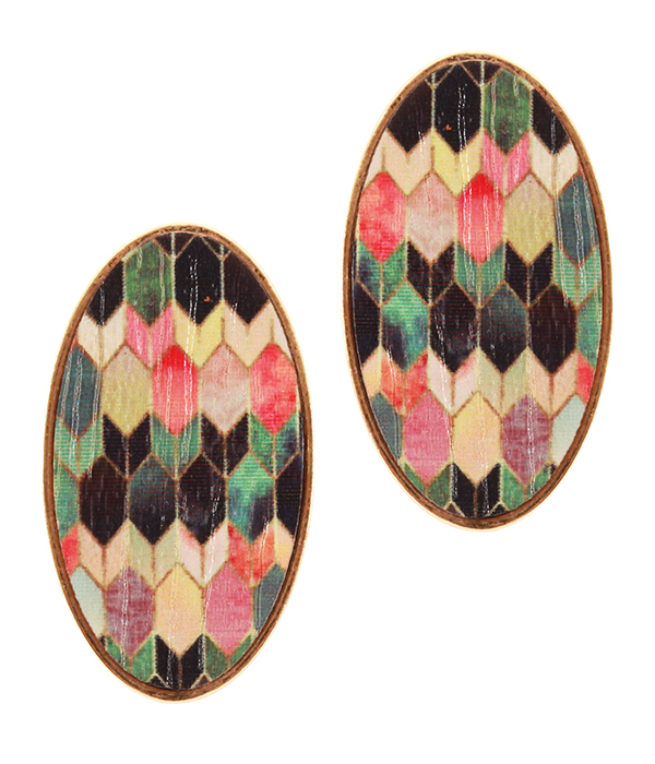 MOROCCAN PRINT WOOD OVAL EARRING