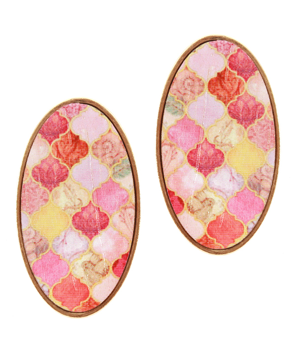 MOROCCAN PRINT WOOD OVAL EARRING