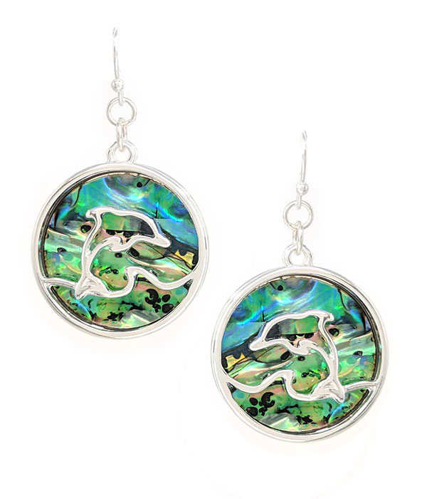 Sealife theme abalone disc earring - dolphin