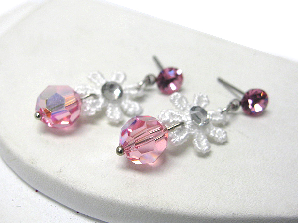 Swarovski crystal and fabric flower drop earring - made in usa