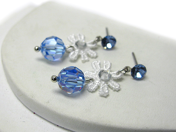 Swarovski crystal and fabric flower drop earring - made in usa