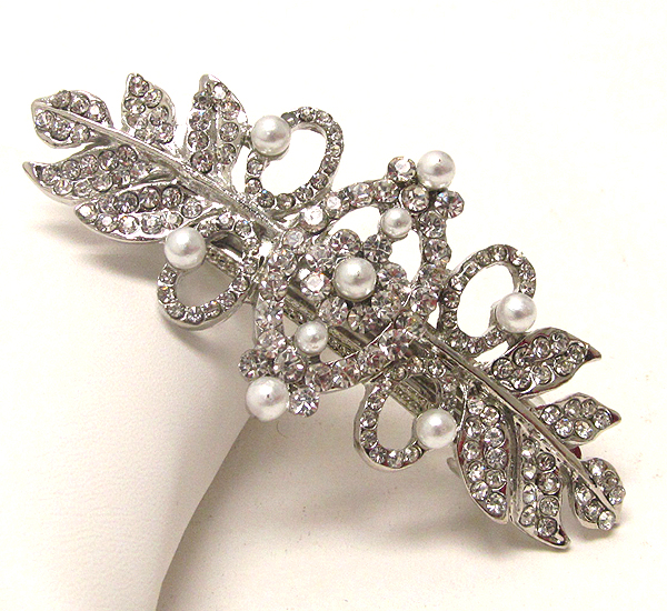 Crystal and pearl deco leaf hair pin