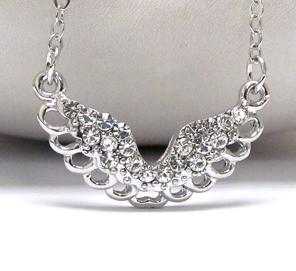 Made in korea whitegold plating crystal angel wing pendant necklace
