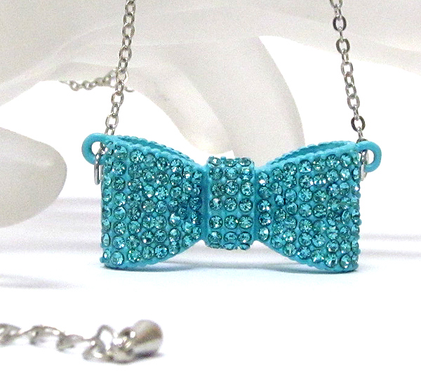 Crystal bow drop chain necklace