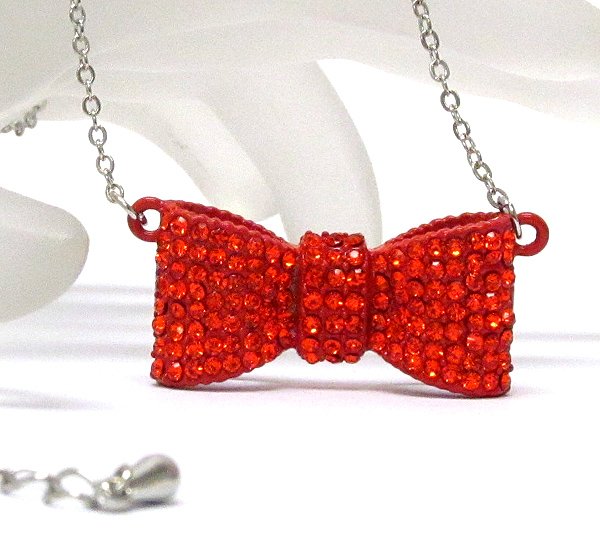 Crystal bow drop chain necklace