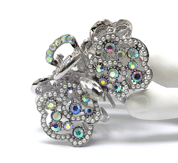 Multi crystal and pearl deco butterfly hair claw