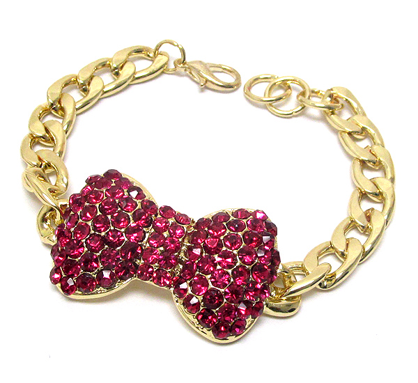 Crystal deco ribbon and chain bracelet