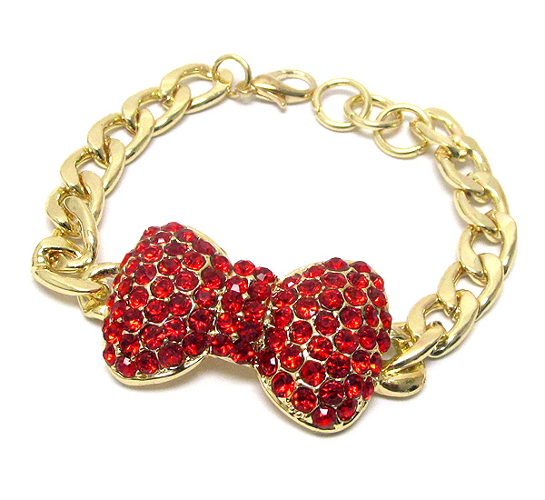 Crystal deco ribbon and chain bracelet