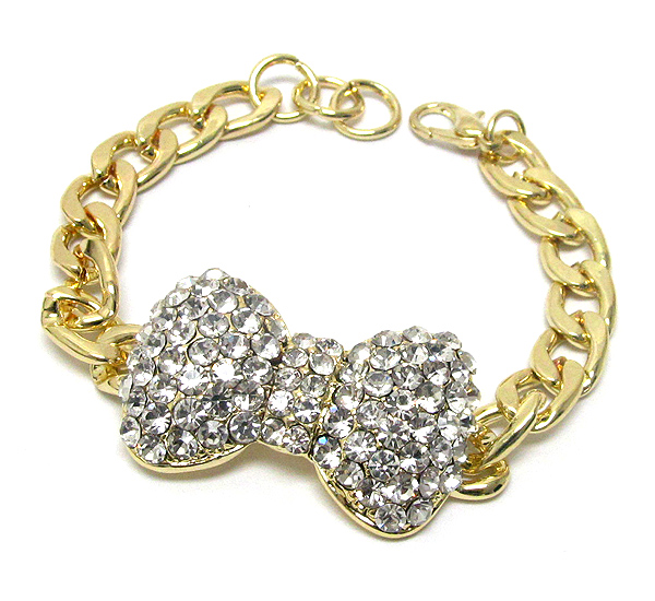 Crystal deco ribbon and chain bracelet