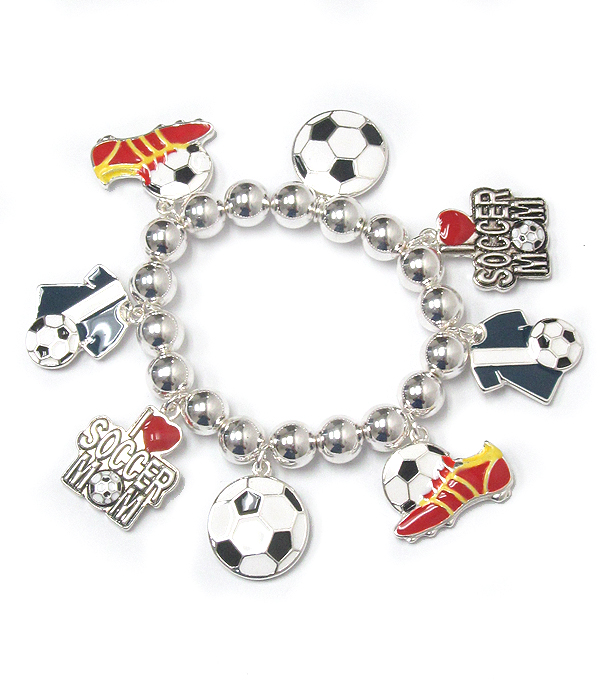 Soccer theme charm stretch bracelet 