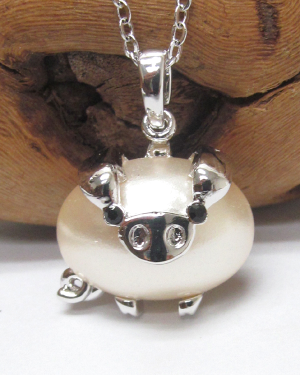 Made in korea whitegold plating pearl puffy pig pendant necklace