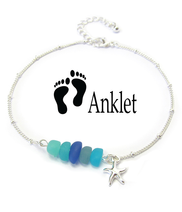 SEALIFE THEME SEAGLASS CHARM ANKLET - STARFISH sea glass