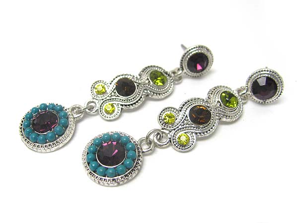 Crystal and seed beads deco linear drop earring