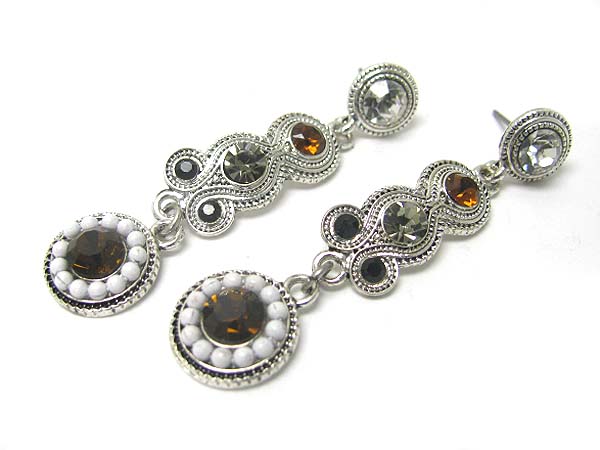 Crystal and seed beads deco linear drop earring